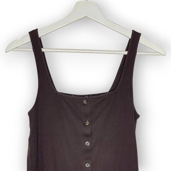 Sanctuary Brown Ribbed Button Up Square Neck Stretchy Tank Top Women’s Medium - Picture 4 of 10